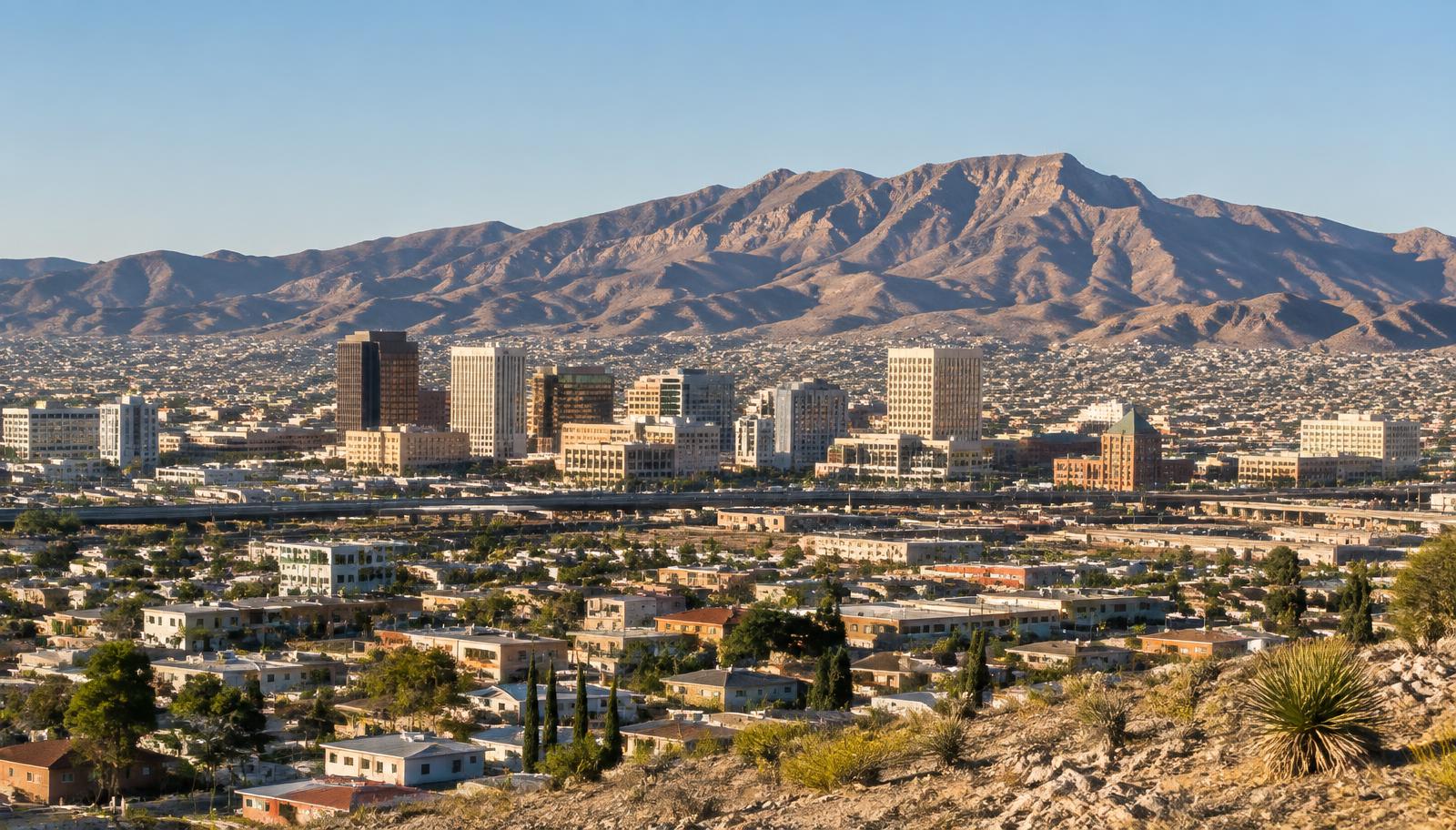 Illustrative view of El Paso and the Franklin Mountains